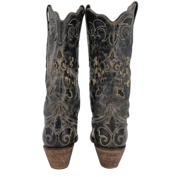 Corral Vintage Womens Size 6.5M Black Leather Cowboy Cowgirl Western Boots C2108